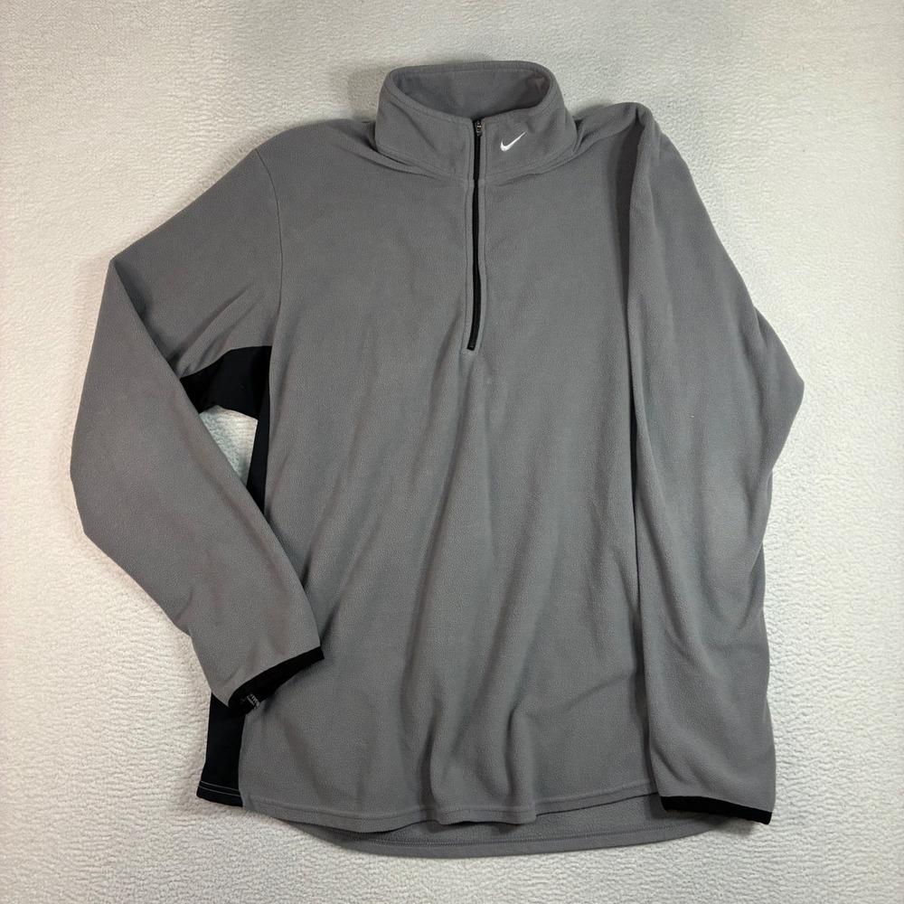 Vintage Nike Quarter Zip Fleece Pullover Men XL Gray Running Training Winter 90s